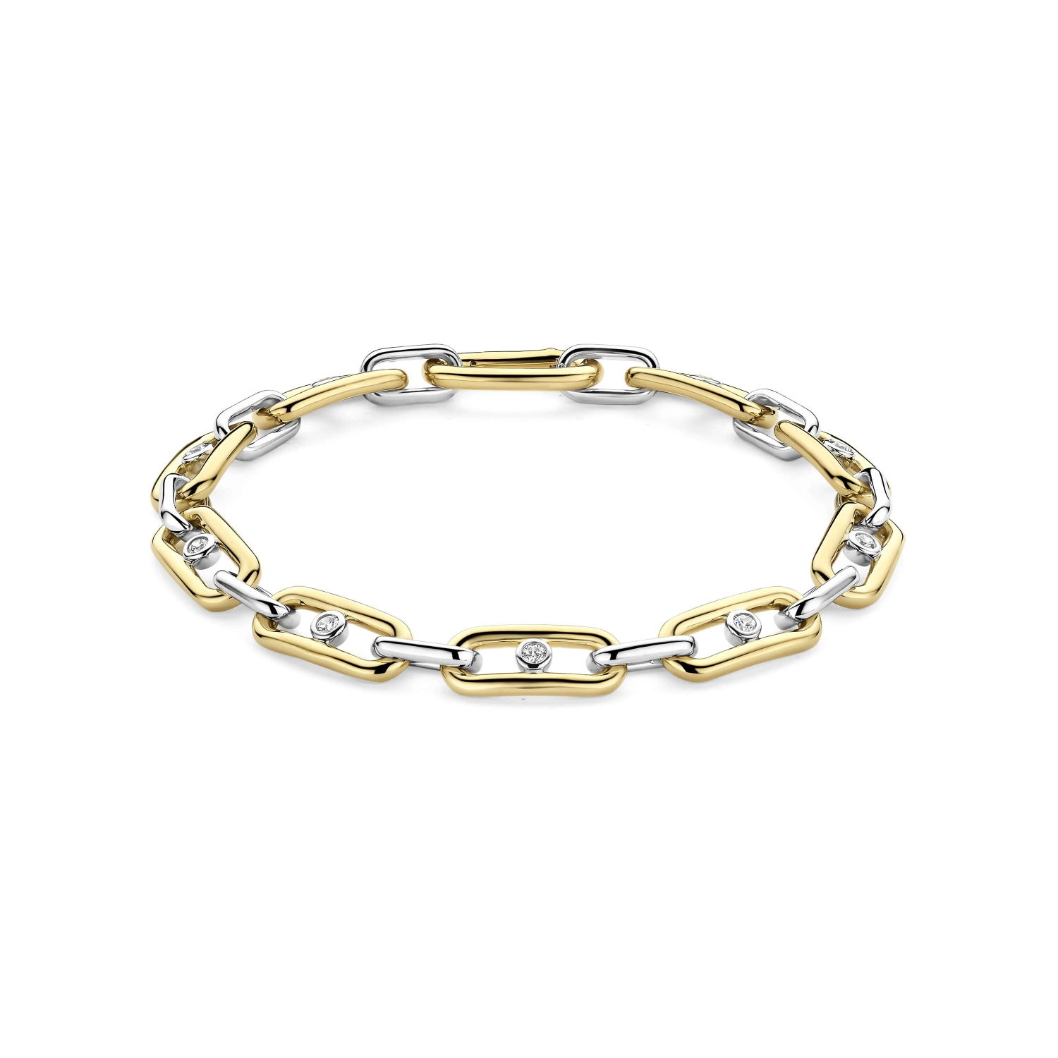 Chunky Open Schakel Armband met Ronde Zirkonia