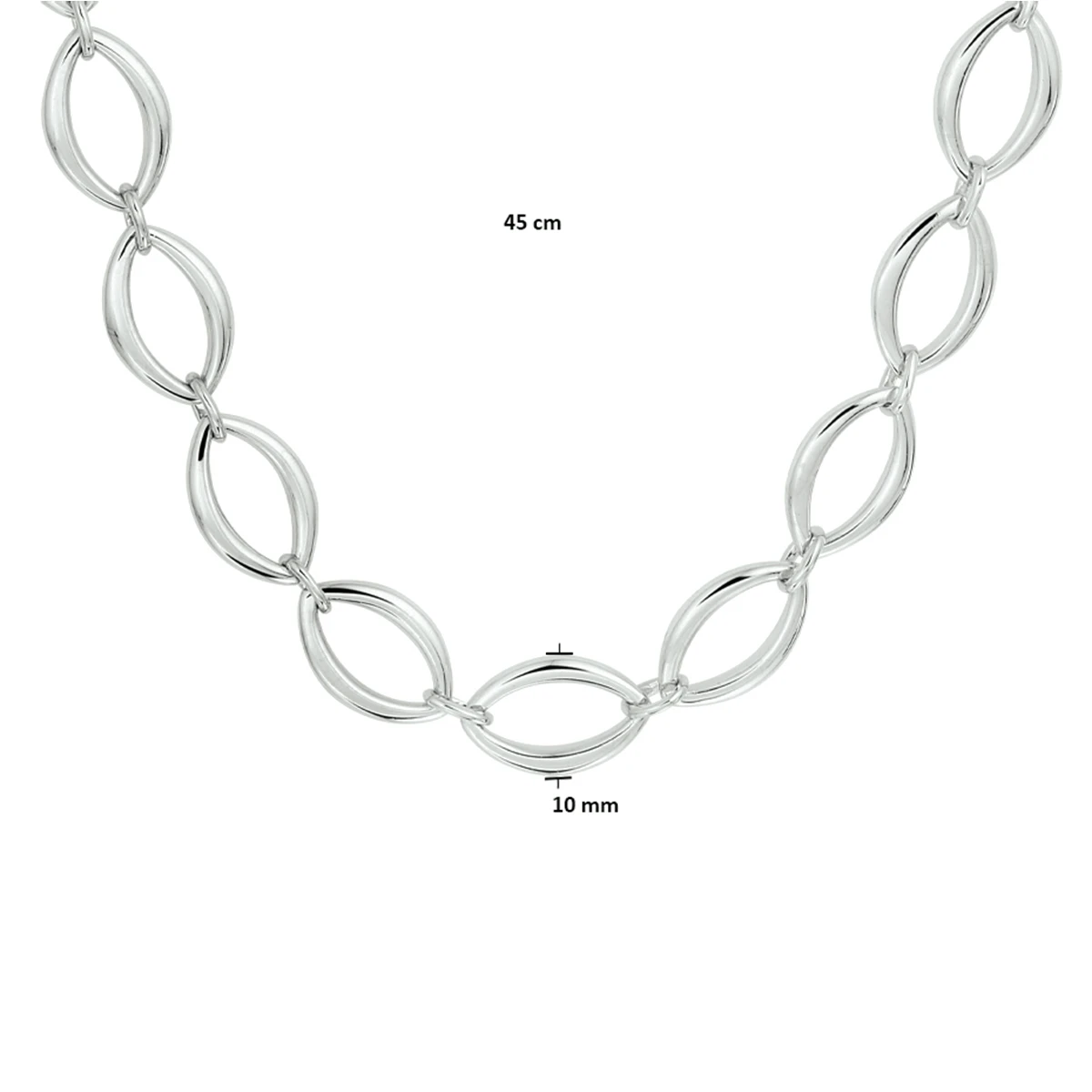 collier 10 mm 45 cm zilver gerhodineerd