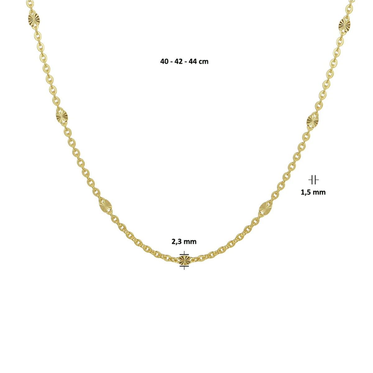 collier 1,5 mm 40 - 42 - 44 cm 14K geelgoud