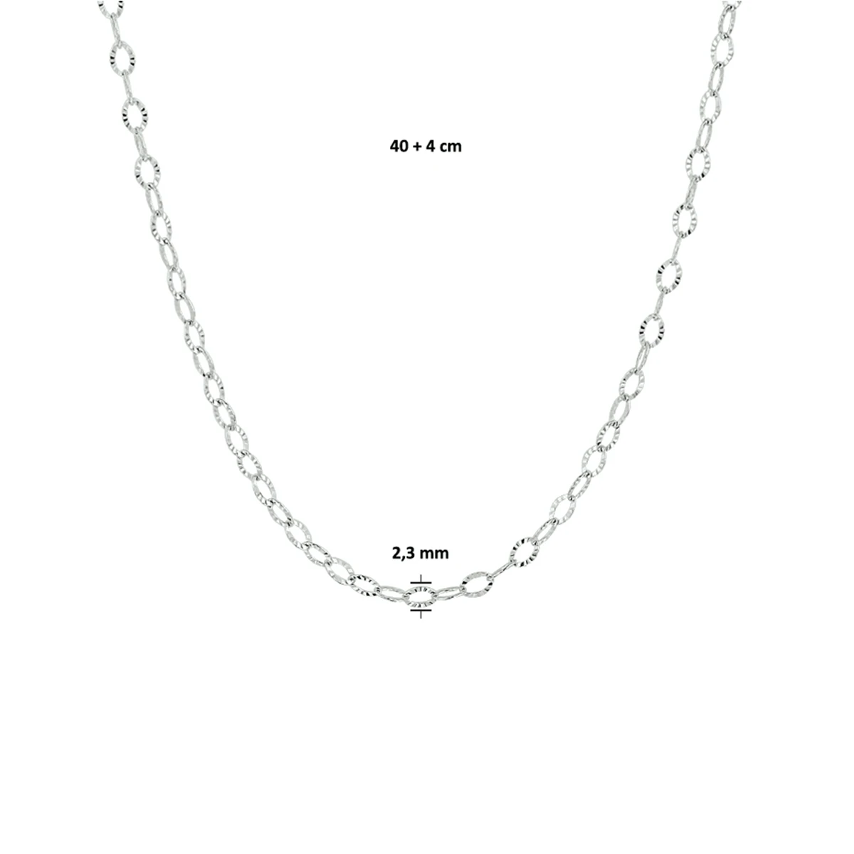 collier 2,3 mm 40 + 4 cm zilver gerhodineerd