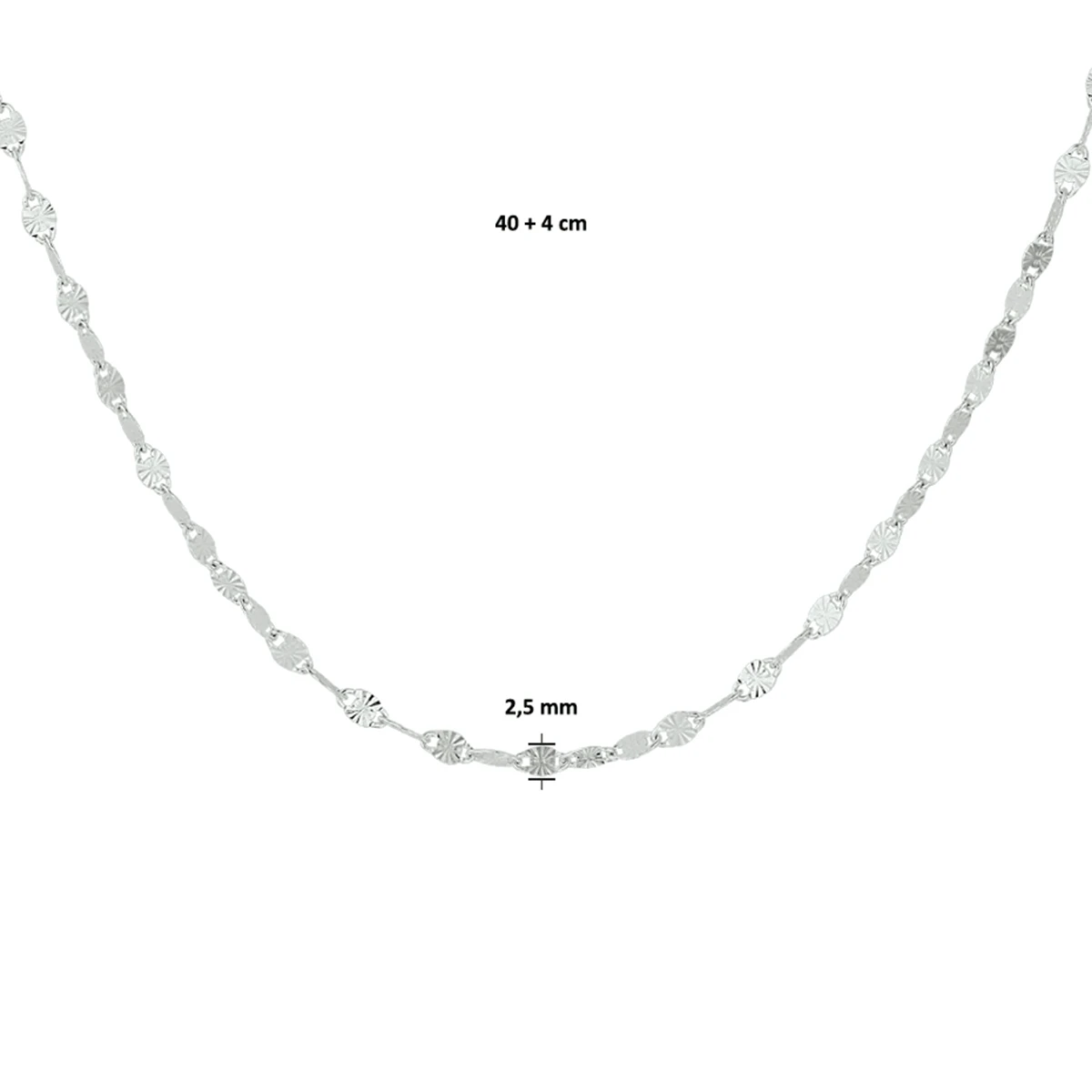 collier 2,5 mm 40 + 4 cm zilver gerhodineerd