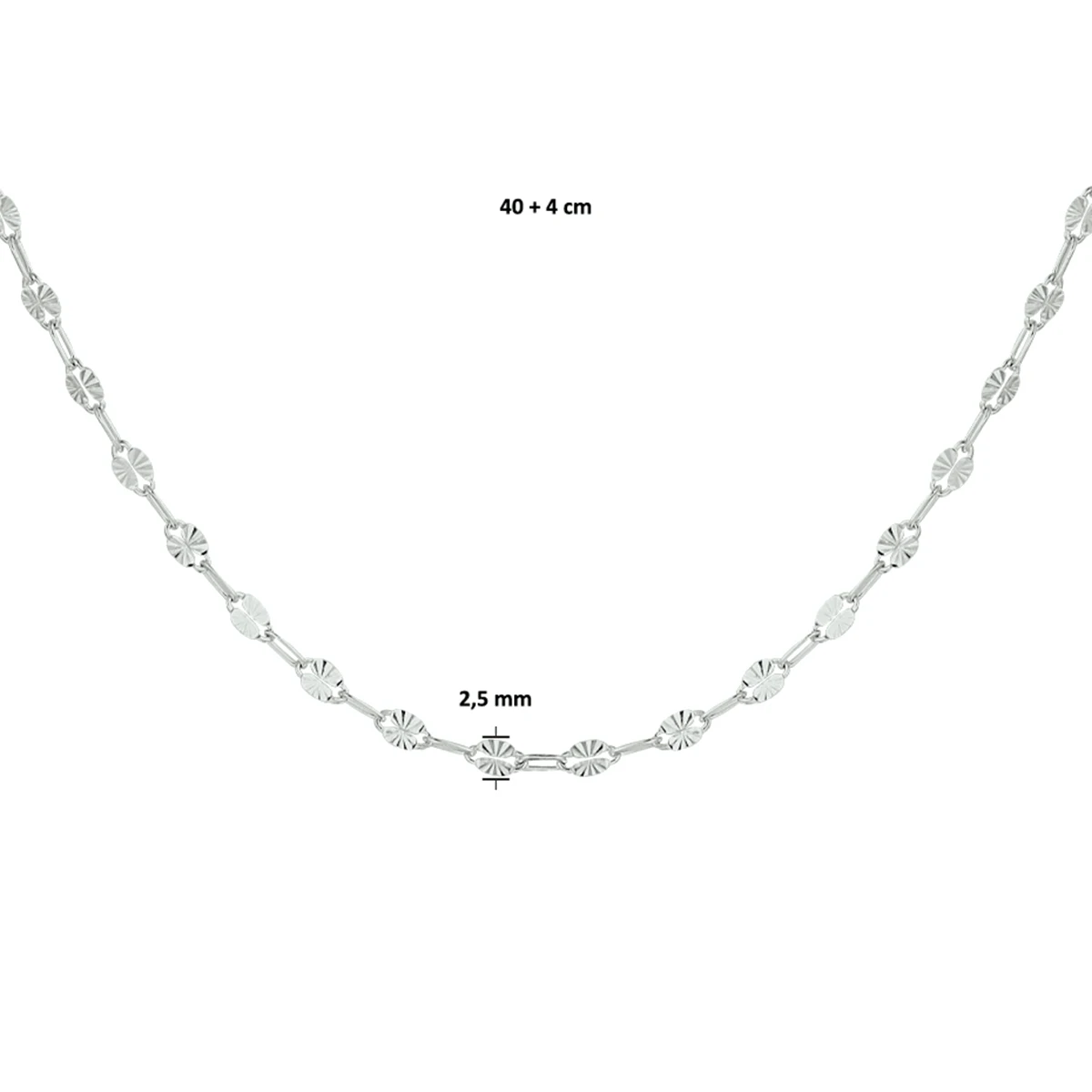 collier 2,5 mm 40 + 4 cm zilver gerhodineerd