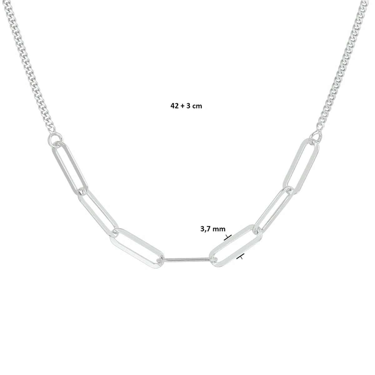 collier 3,7 mm 42 + 3 cm zilver gerhodineerd