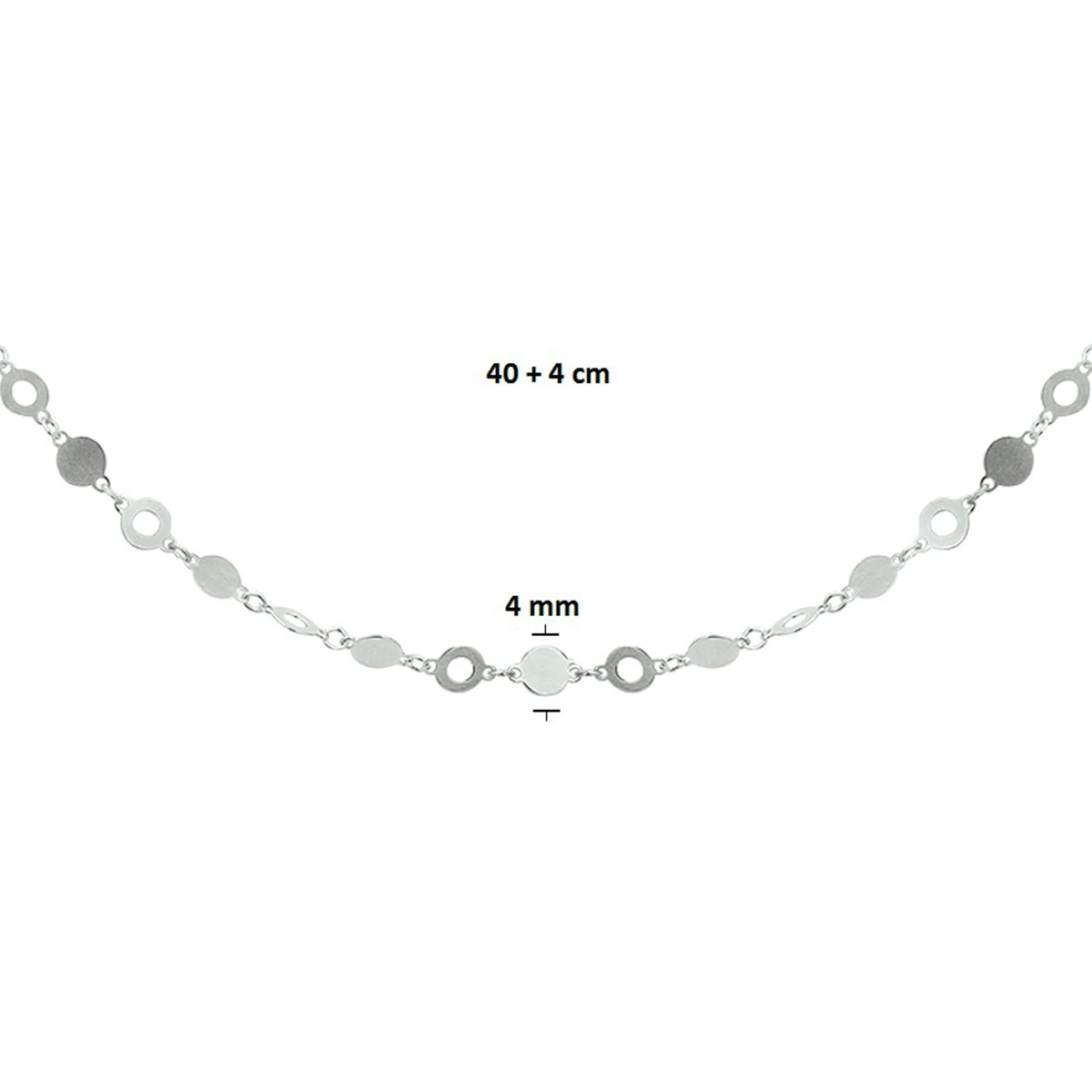 collier 4,0 mm 40 + 4 cm zilver gerhodineerd