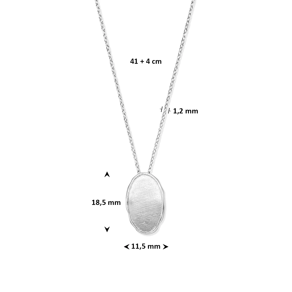 collier 41 + 4 cm zilver gerhodineerd