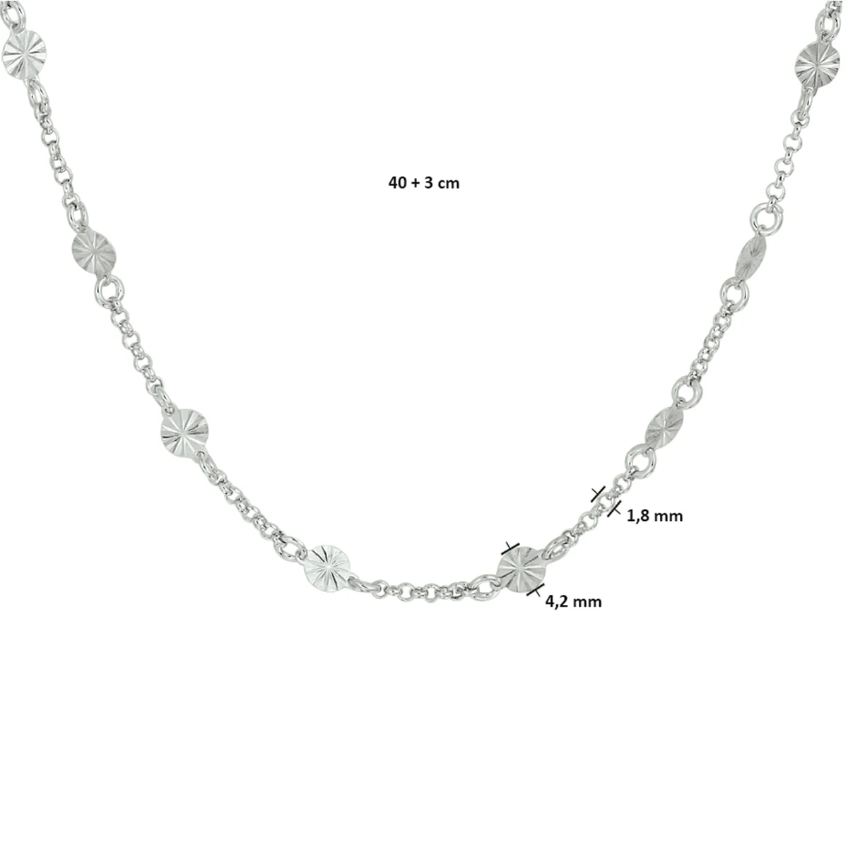 collier 4,2 mm 40 + 3 cm zilver gerhodineerd