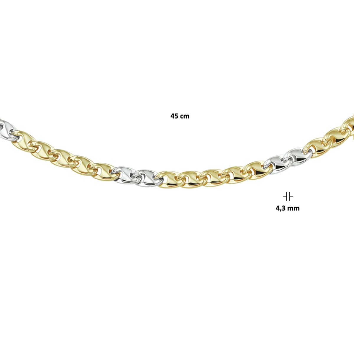 collier 4,3 mm 14K bicolor goud geel/wit