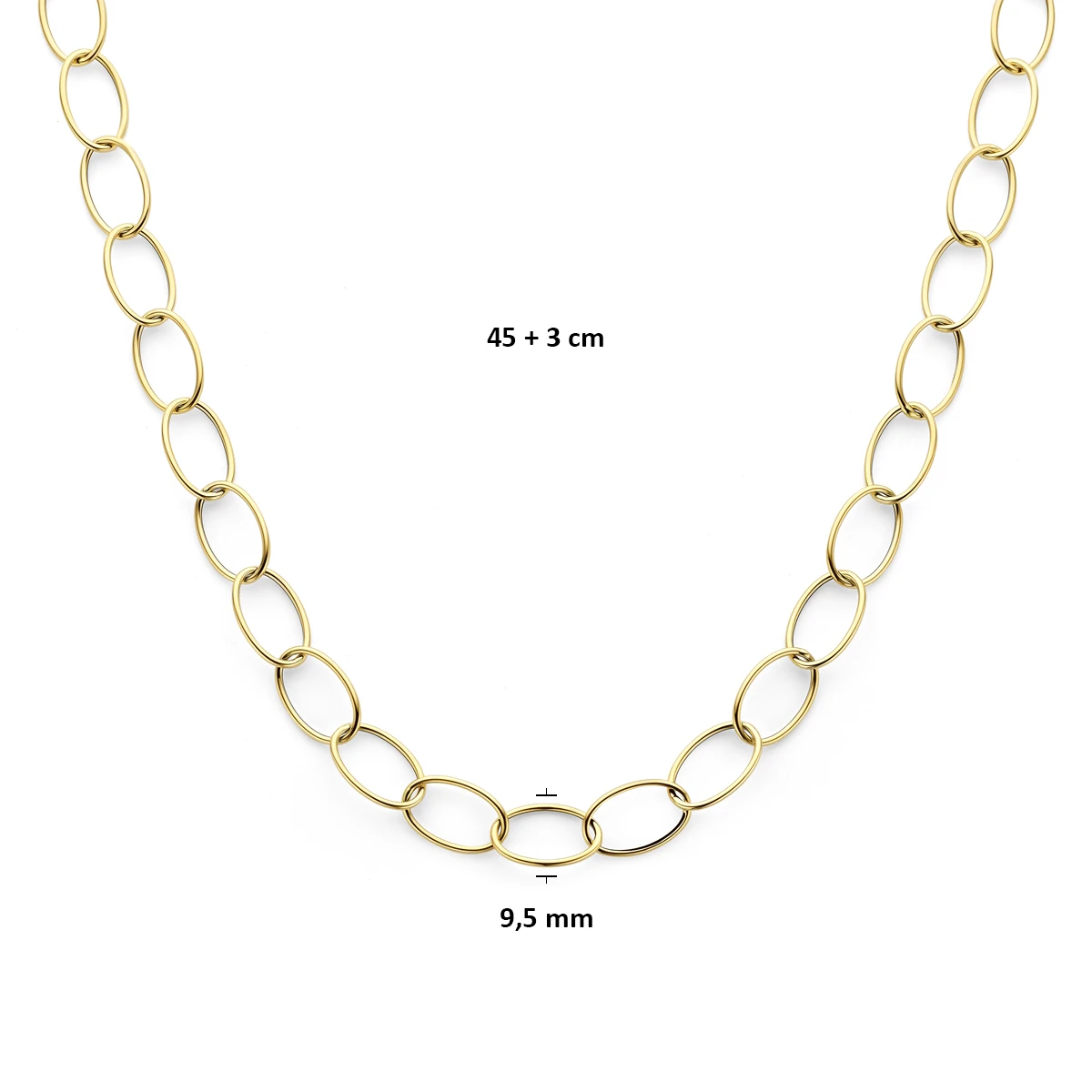 collier 9,5 mm 42 + 3 cm 14K geelgoud