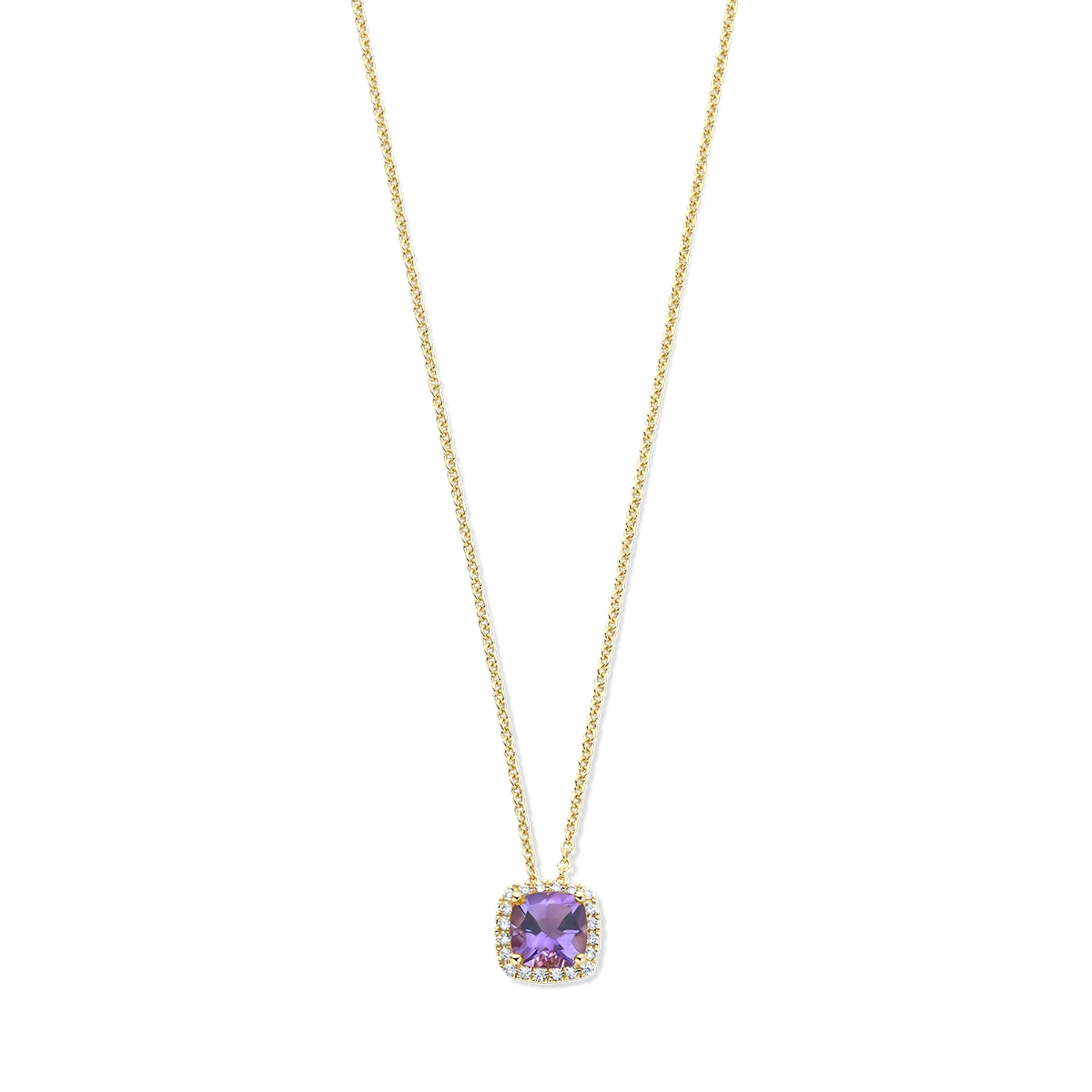 collier amethist en diamant 0.15ct h si 42 - 45 cm 14K geelgoud