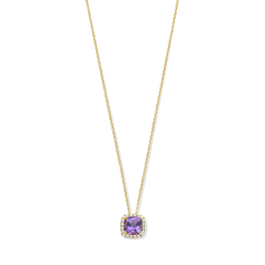 collier amethist en diamant 0.15ct h si 42 - 45 cm 14K geelgoud