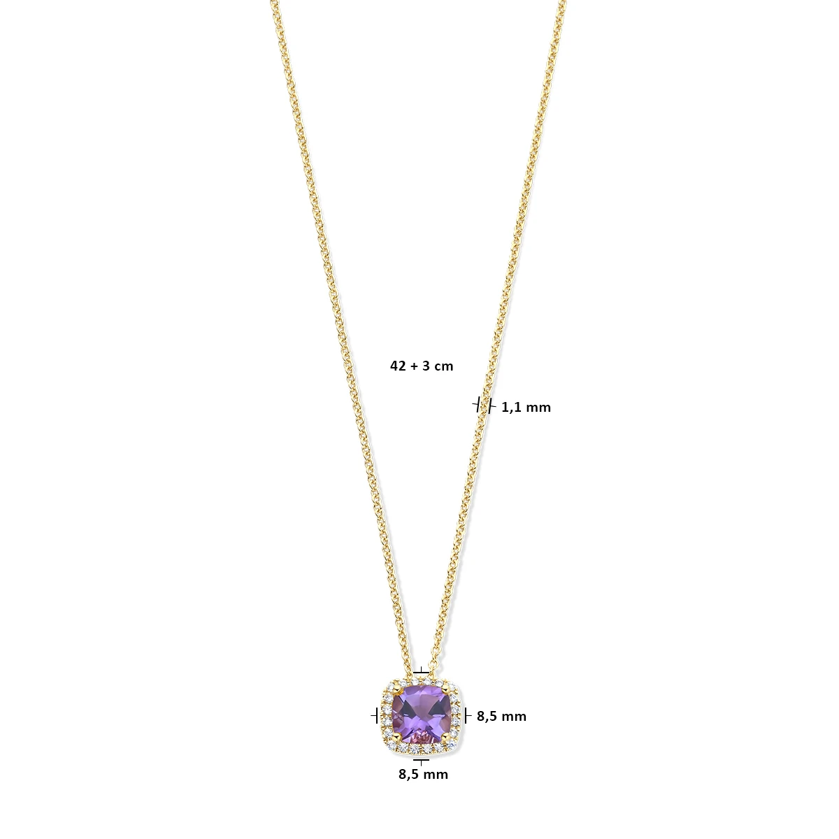 collier amethist en diamant 0.15ct h si 42 - 45 cm 14K geelgoud