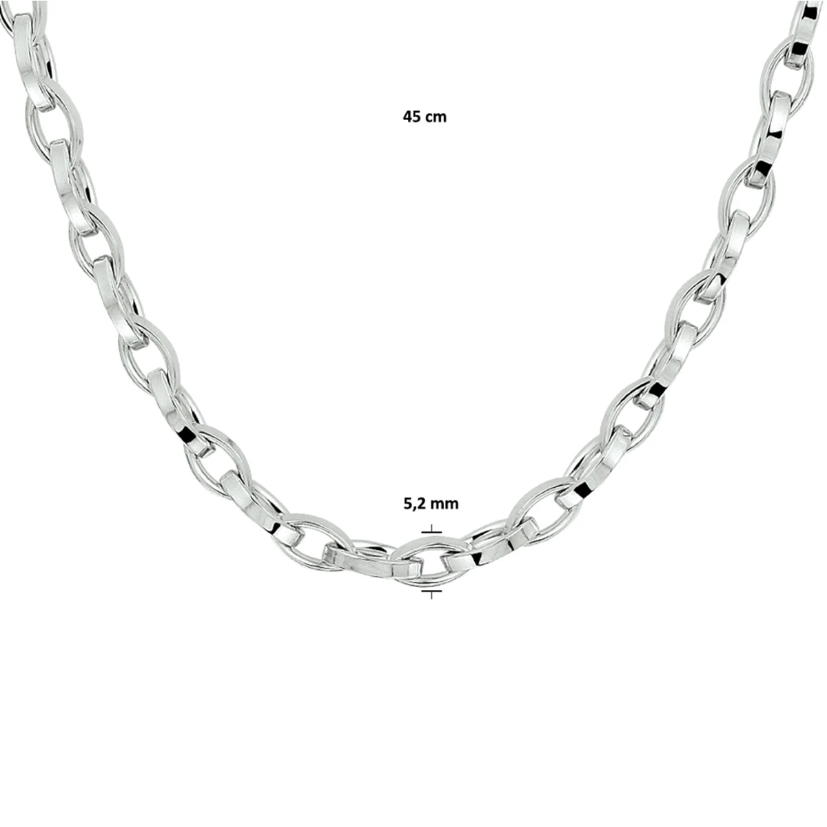 collier anker 5,2 mm 45 cm zilver gerhodineerd