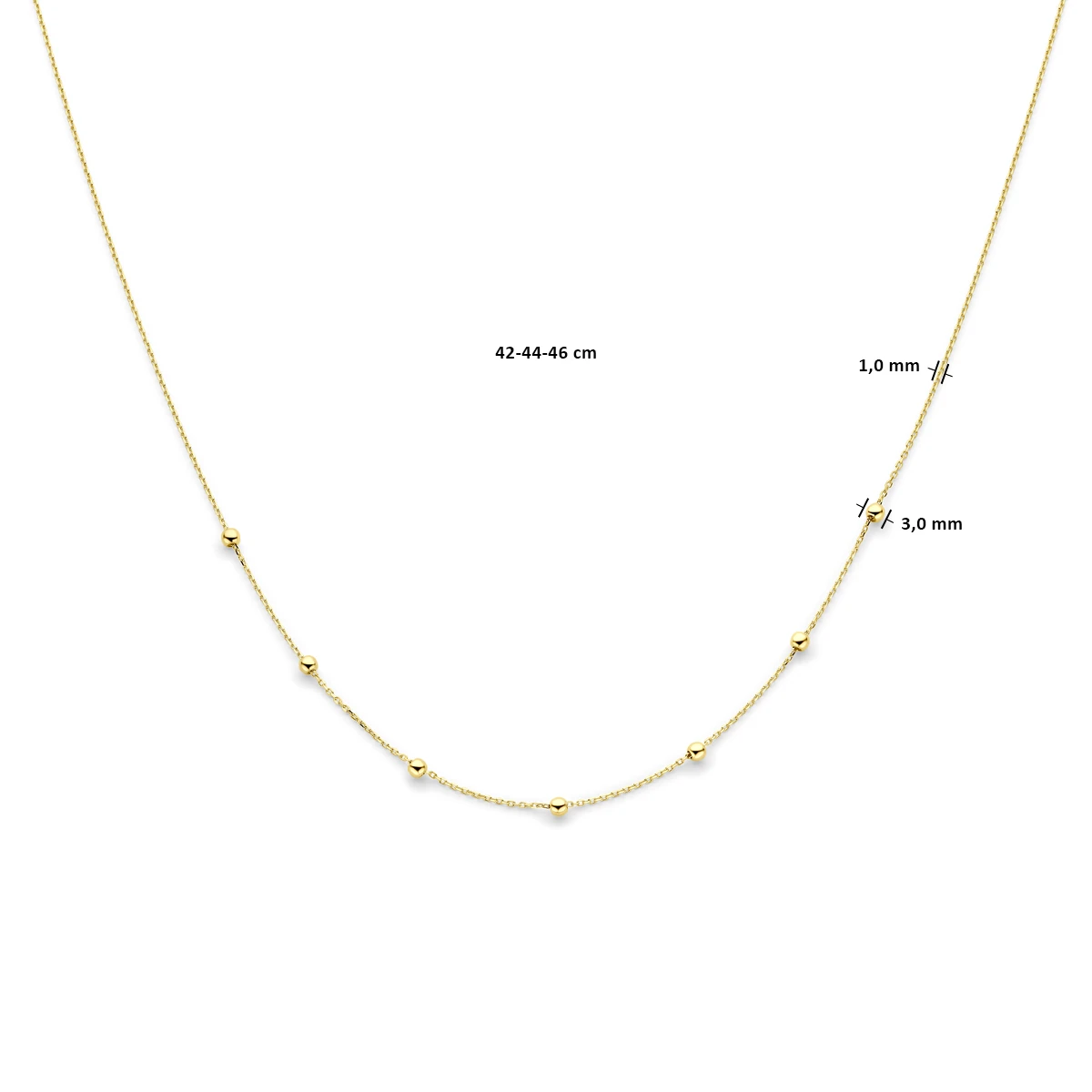 collier anker en bolletjes 1,0 mm 42 - 44 - 46 cm 14K geelgoud