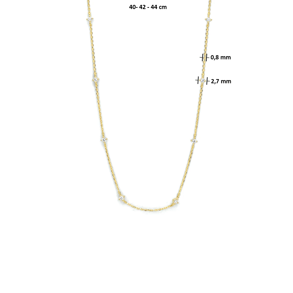 collier anker zirkonia 40 - 42 - 44 cm 14K geelgoud