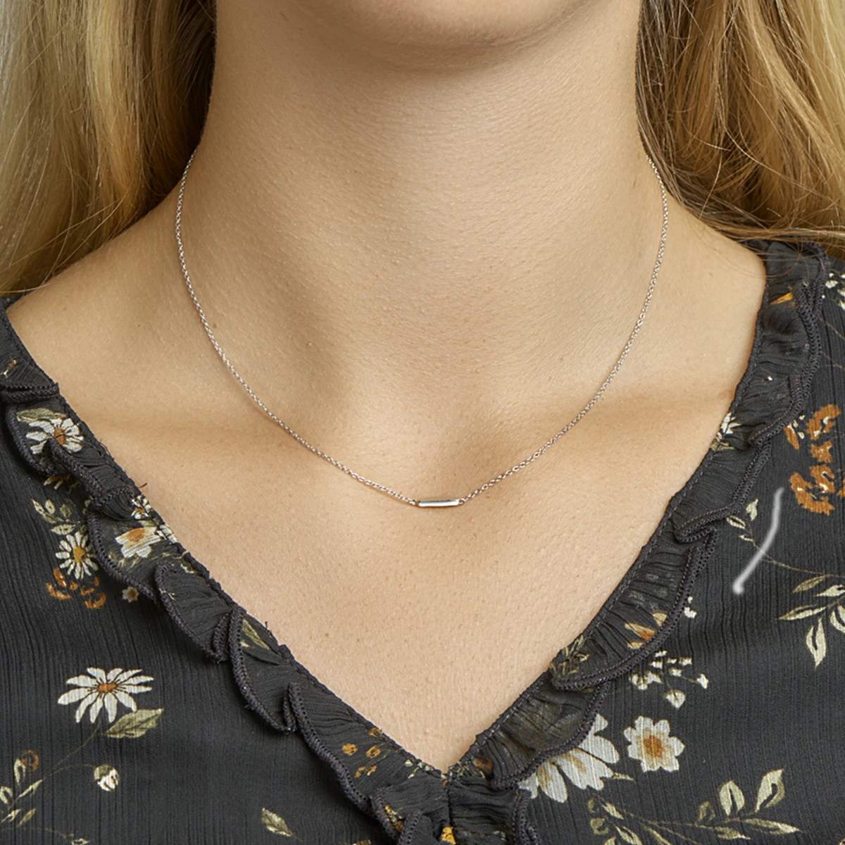 collier balkje 41 + 4 cm zilver gerhodineerd