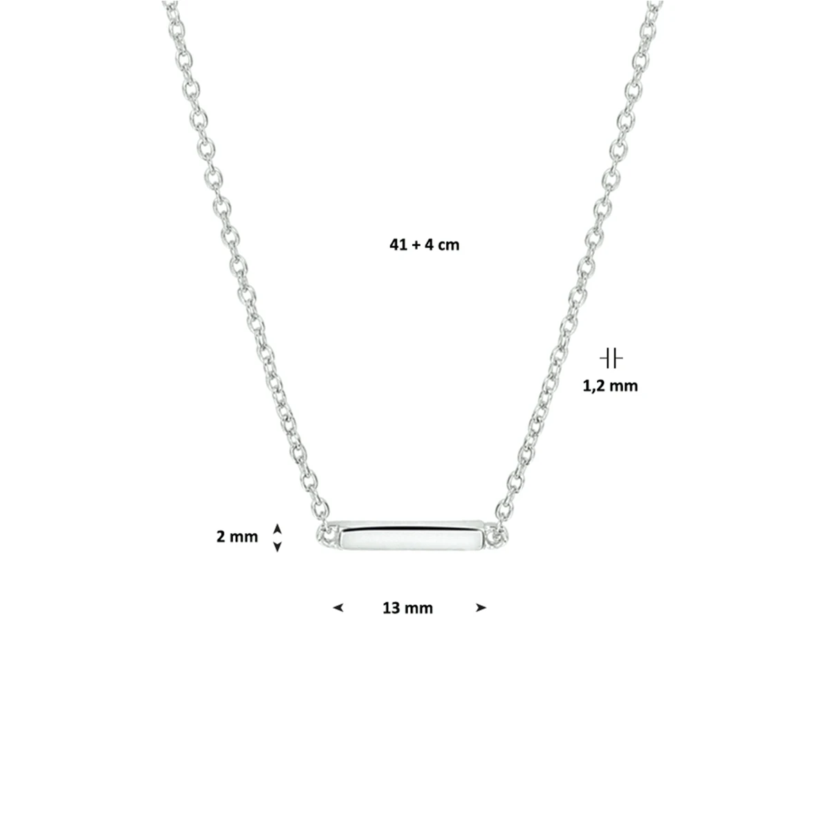 collier balkje 41 + 4 cm zilver gerhodineerd