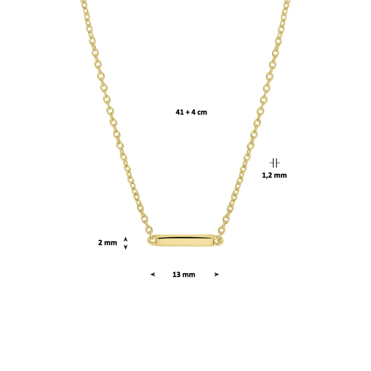 collier balkje 41 + 4 cm zilver verguld (geel)