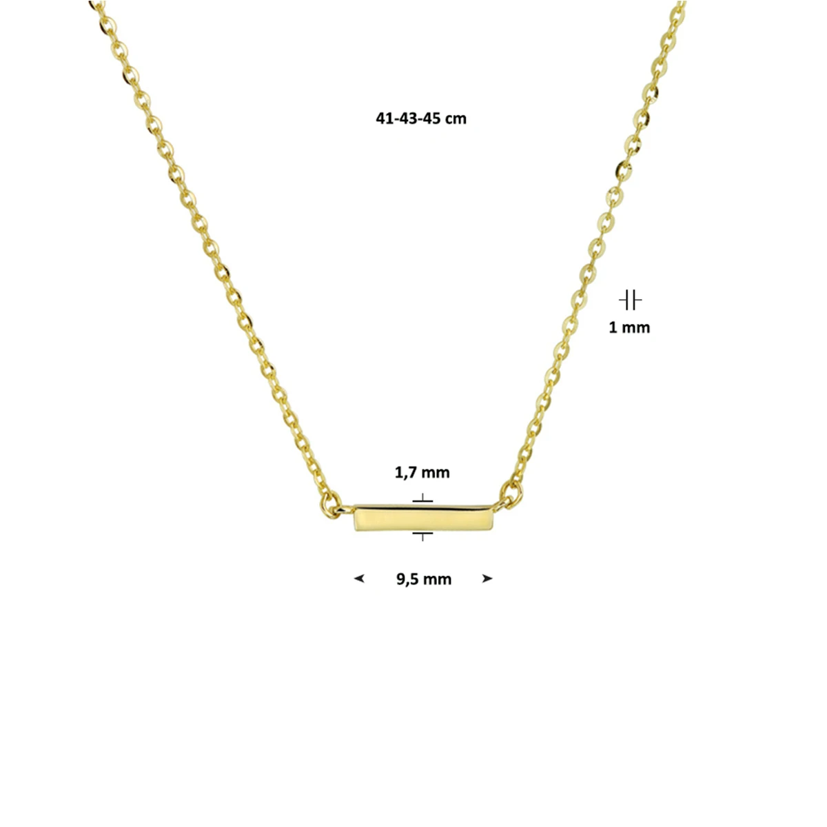collier balkje 41 - 43 - 45 cm 14K geelgoud
