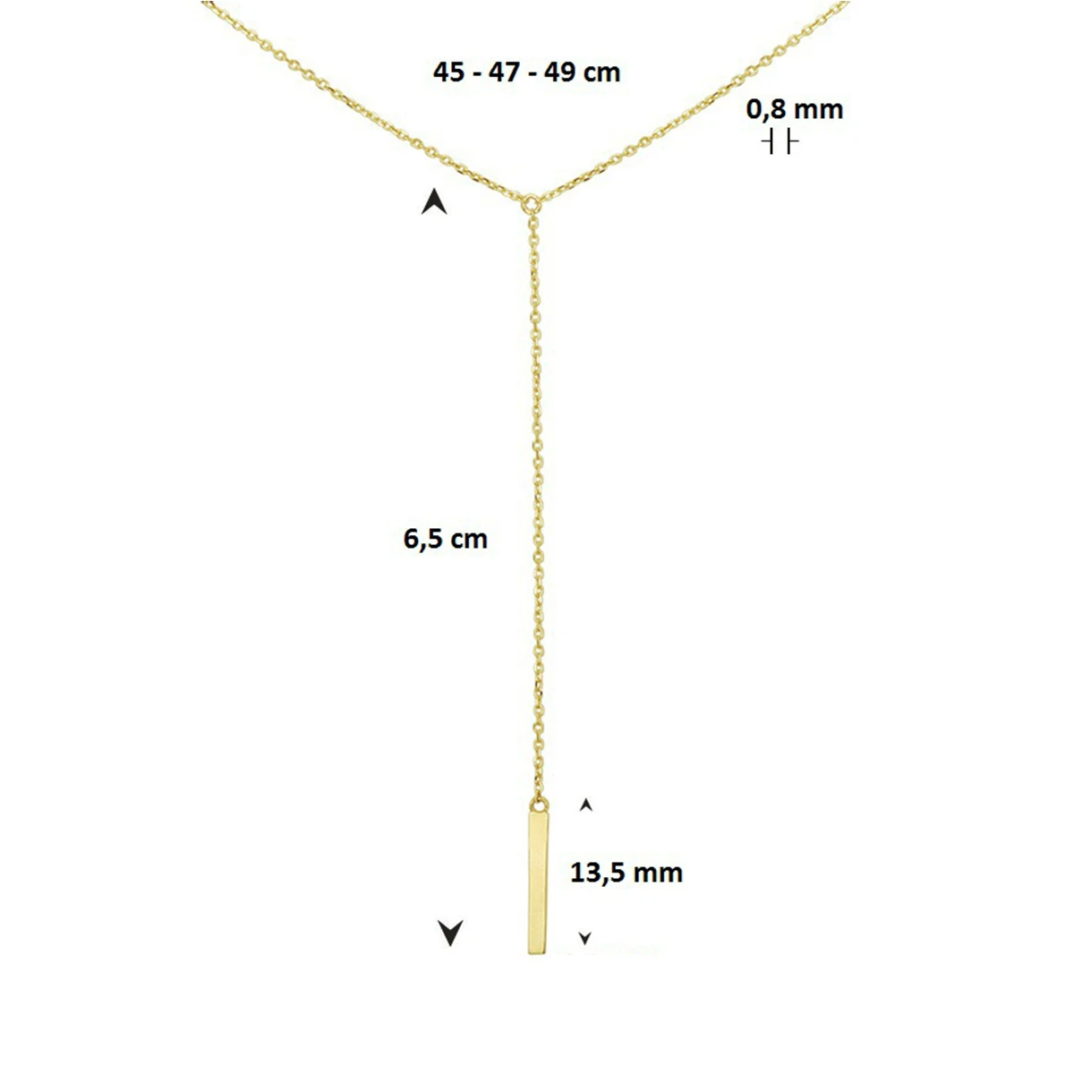 collier balkje 41 - 43 - 45 cm 14K geelgoud