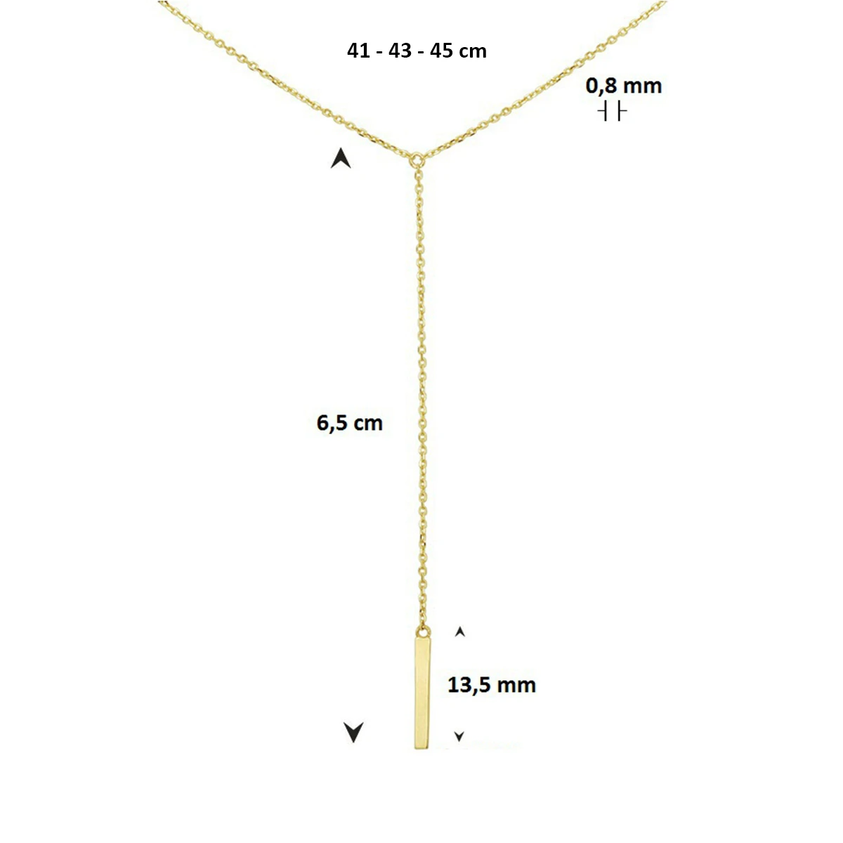 collier balkje 41 - 43 - 45 cm 14K geelgoud