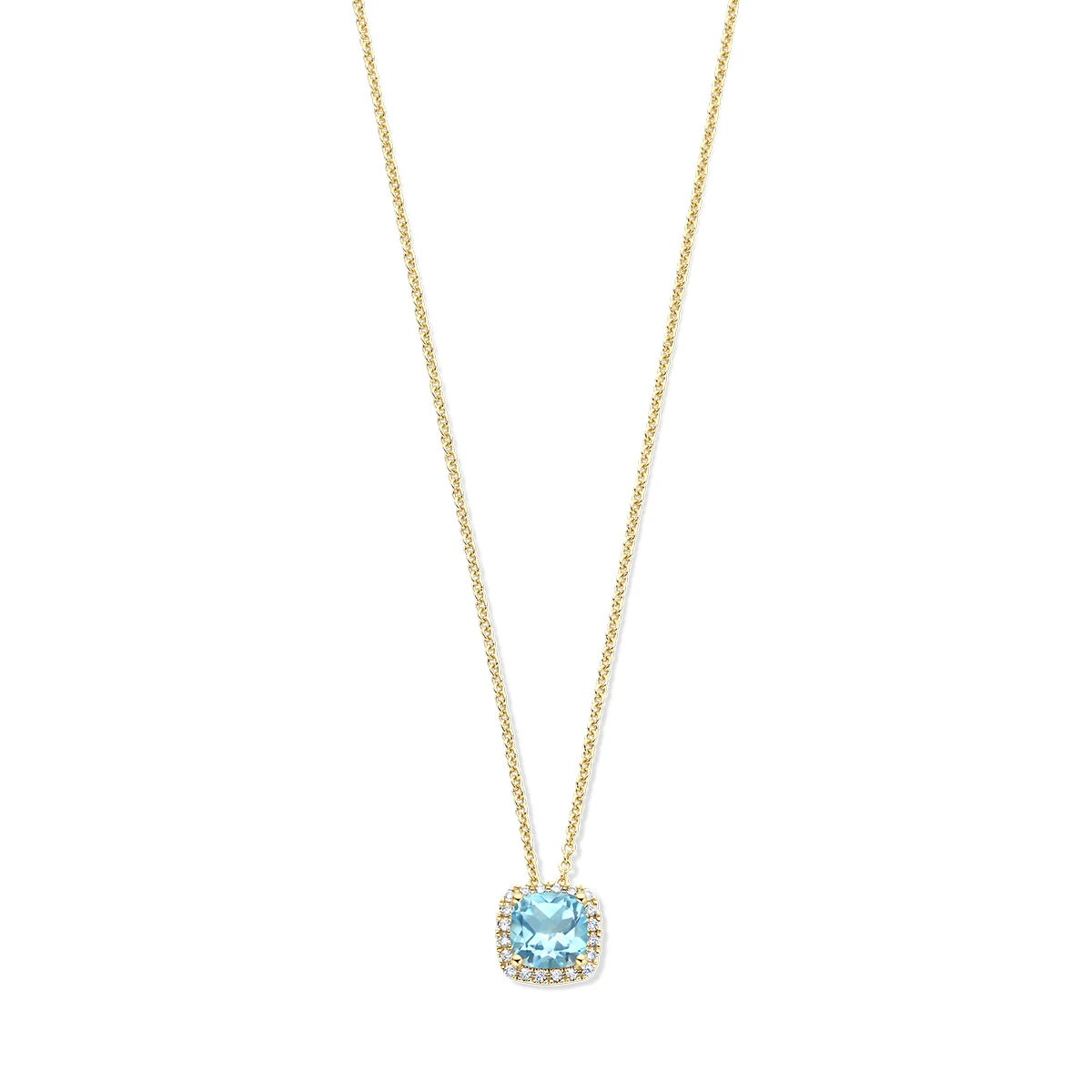 collier blauw topaas en diamant 0.15ct h si 42 - 45 cm 14K geelgoud