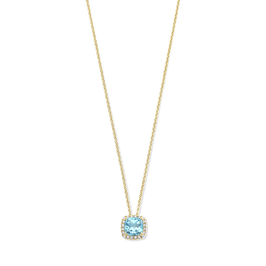 collier blauw topaas en diamant 0.15ct h si 42 - 45 cm 14K geelgoud