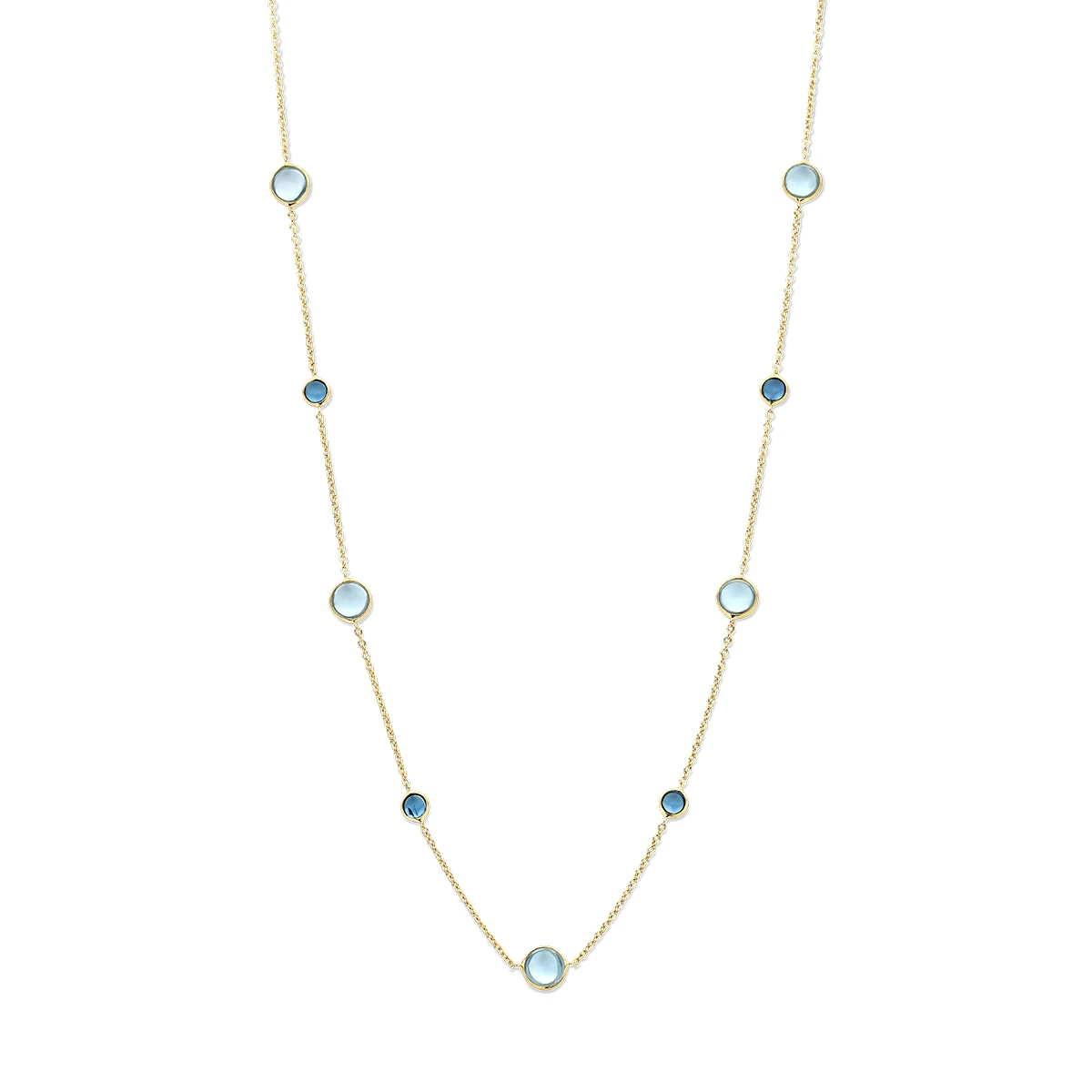 collier blauw topaas en london blue topaas 42 - 45 cm 14K geelgoud