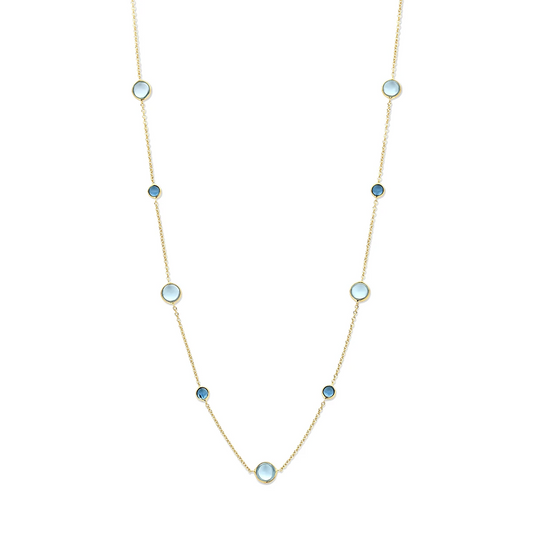 collier blauw topaas en london blue topaas 42 - 45 cm 14K geelgoud