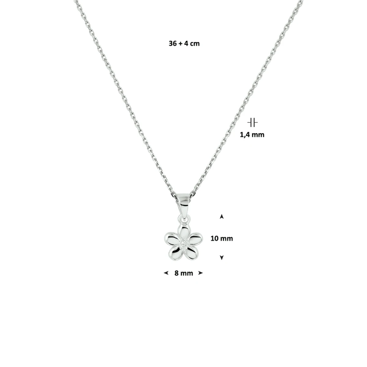 collier bloem 1,1 mm 36 + 4 cm zilver gerhodineerd