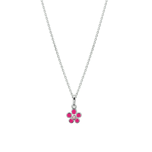 collier bloem zirkonia emaille 36 + 4 cm zilver gerhodineerd