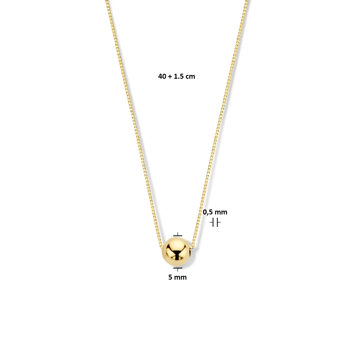 collier bol 40 + 1,5 cm 14K geelgoud