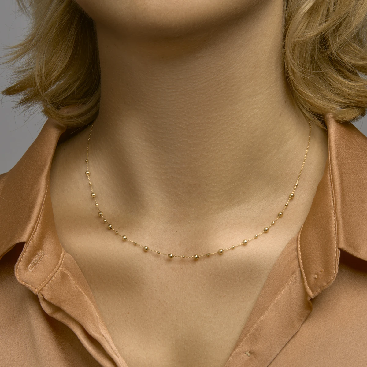 collier bolletjes 0,8 mm 42 - 45 cm 14K geelgoud