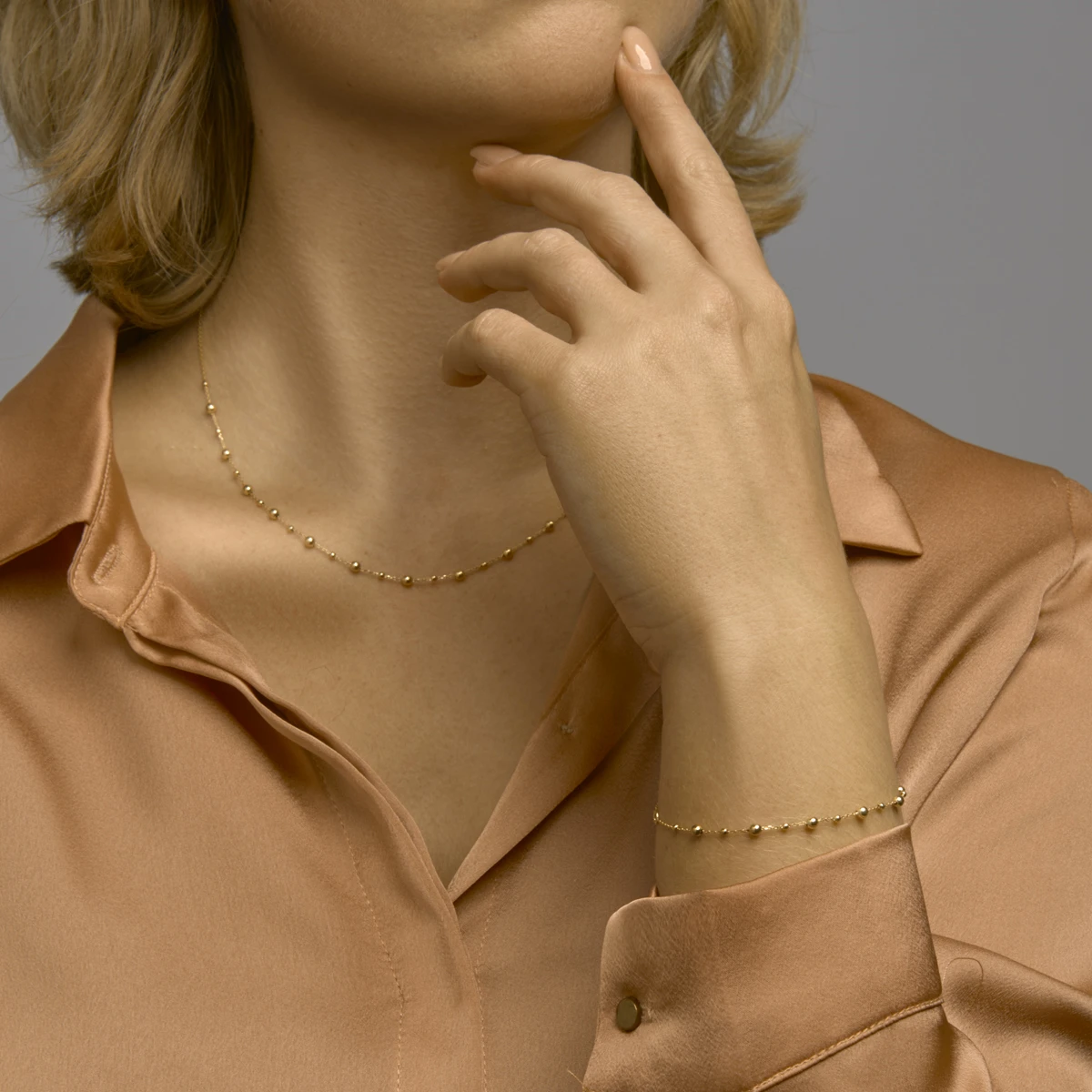 collier bolletjes 0,8 mm 42 - 45 cm 14K geelgoud