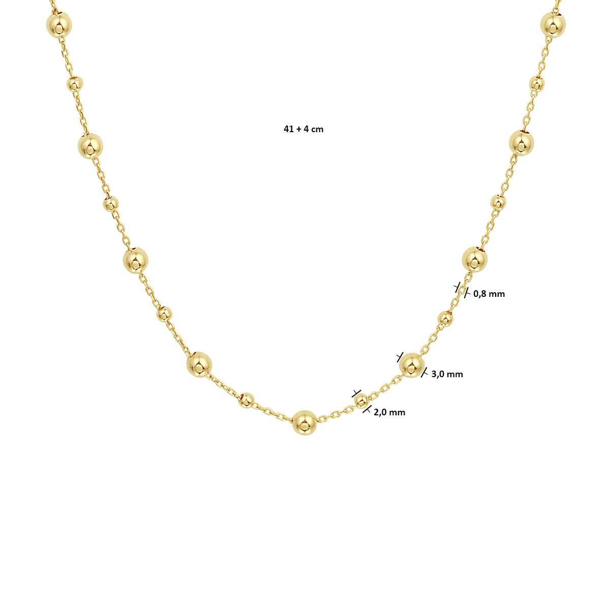 collier bolletjes 0,8 mm 42 - 45 cm 14K geelgoud