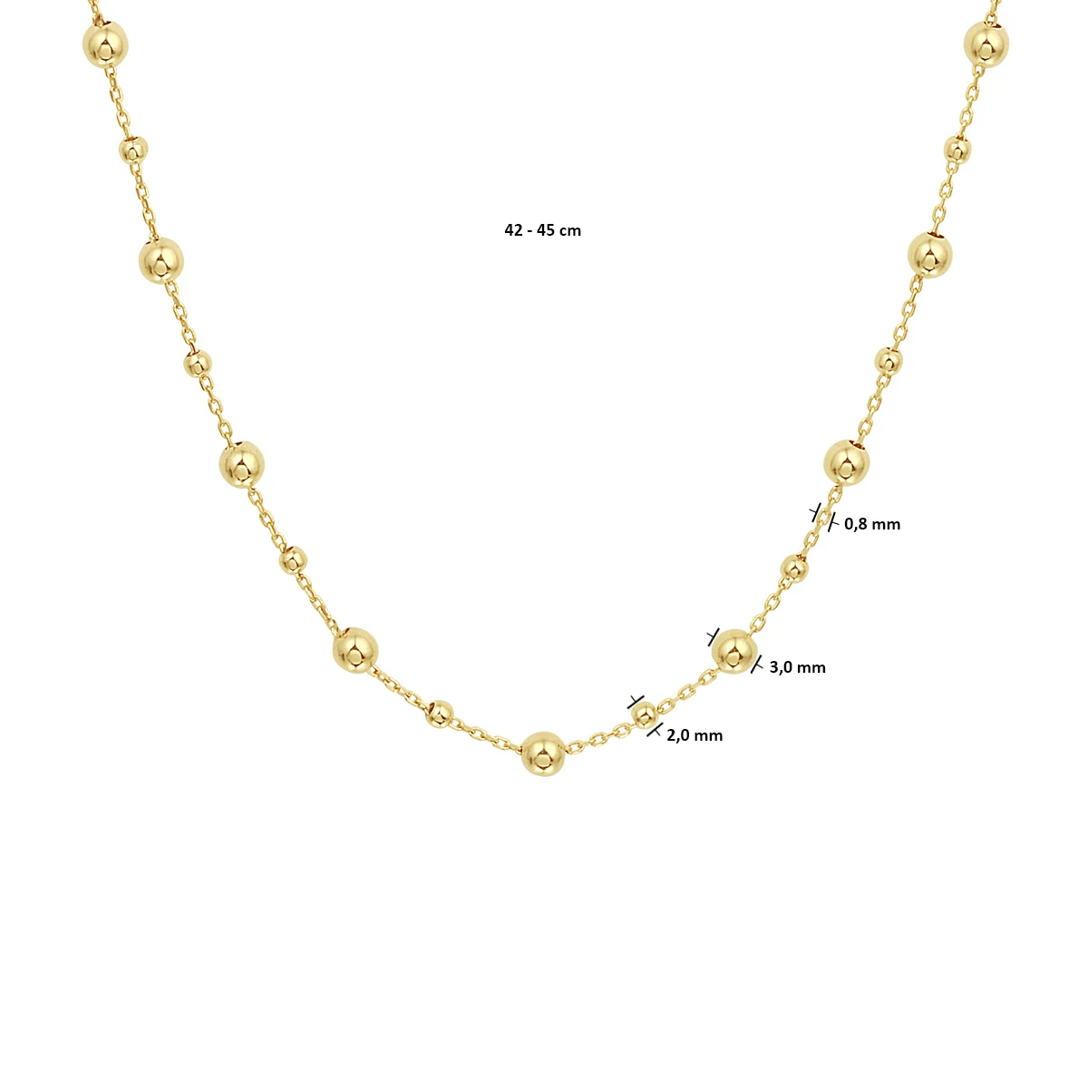 collier bolletjes 0,8 mm 42 - 45 cm 14K geelgoud