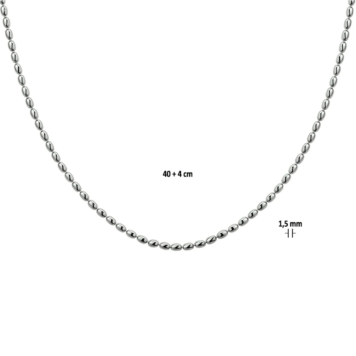 collier bolletjes 1,5 mm 40 + 4 cm zilver gerhodineerd