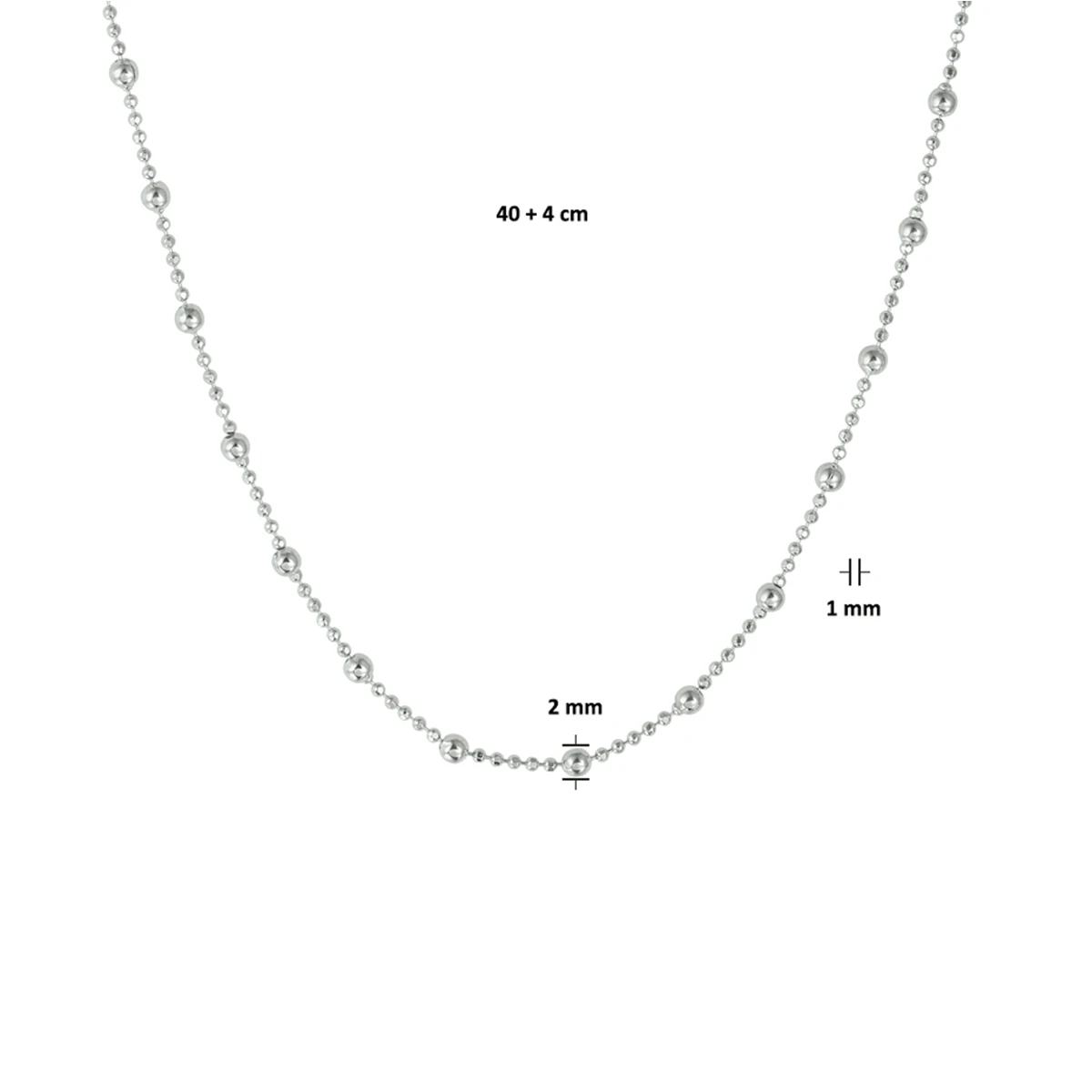 collier bolletjes 2,0 mm 40 + 4 cm zilver gerhodineerd