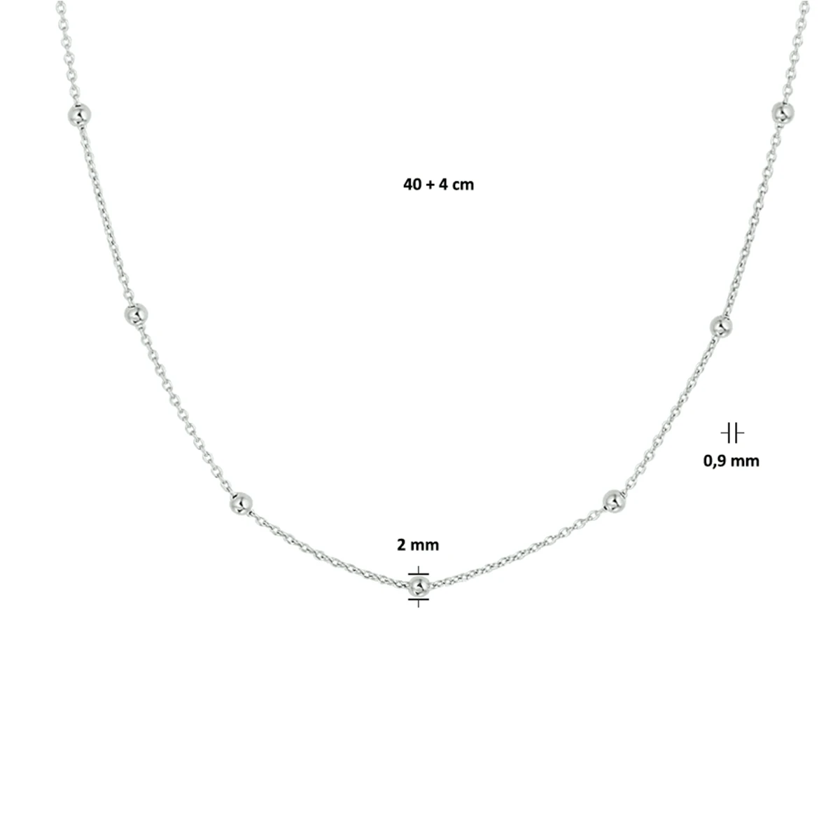 collier bolletjes 2,0 mm 40 + 4 cm zilver gerhodineerd