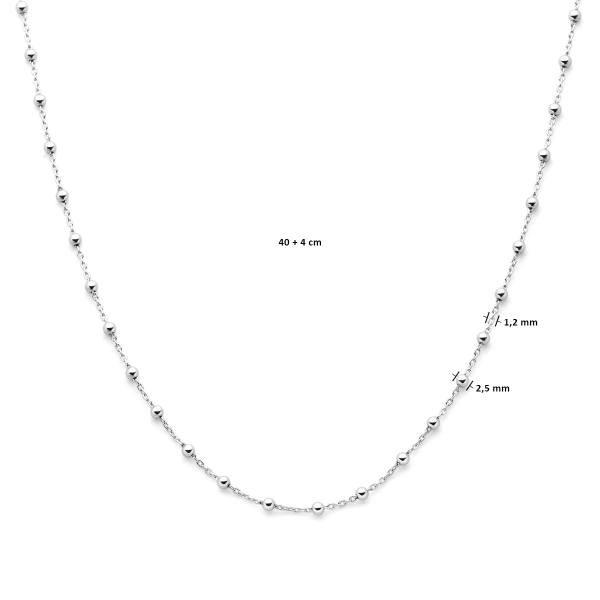 collier bolletjes 2,5 mm 40 + 4 cm zilver gerhodineerd