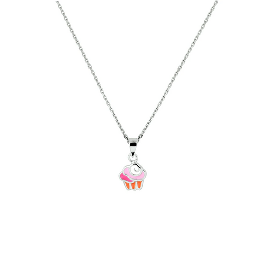 collier cupcake emaille 36 + 4 cm zilver gerhodineerd