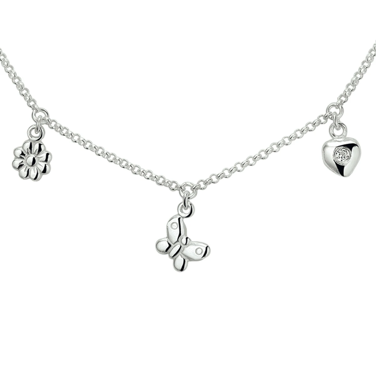 collier diverse bedels 35 + 3 cm zilver gerhodineerd