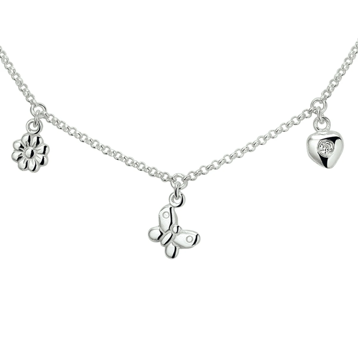 collier diverse bedels 35 + 3 cm zilver gerhodineerd