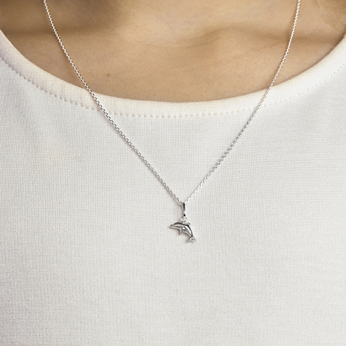 collier dolfijn 36 + 4 cm zilver wit
