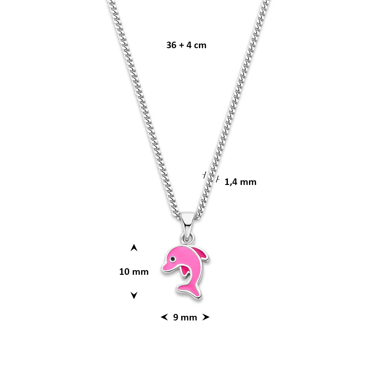 collier dolfijn emaille 36 + 4 cm zilver gerhodineerd