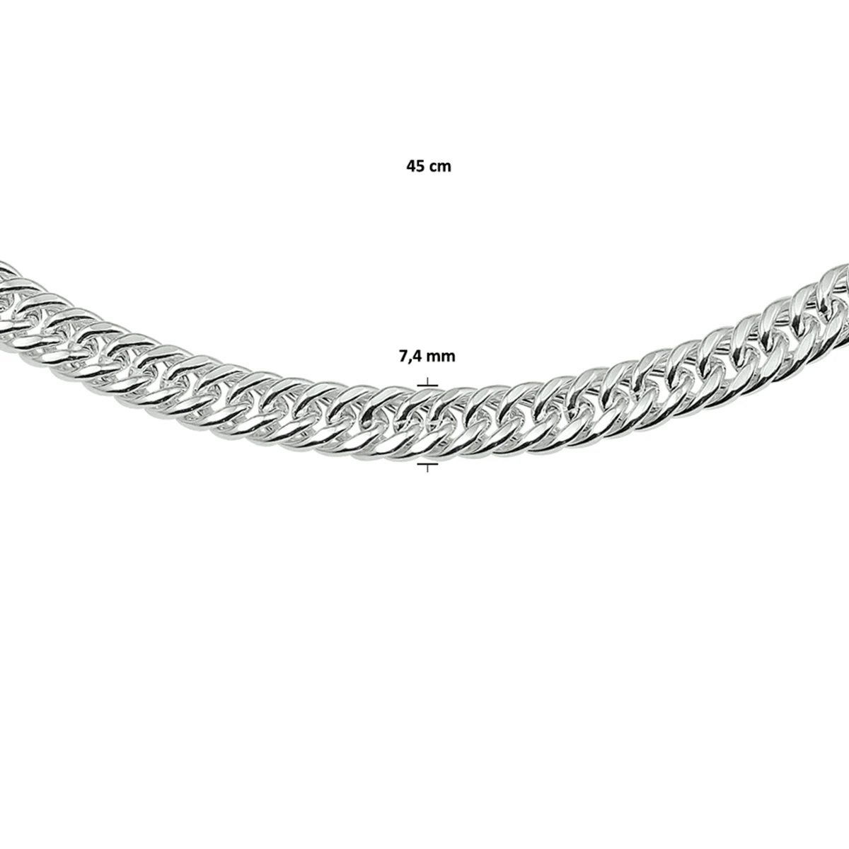 collier dubbel gourmette 7,4 mm 45 cm met groot veerslot zilver wit