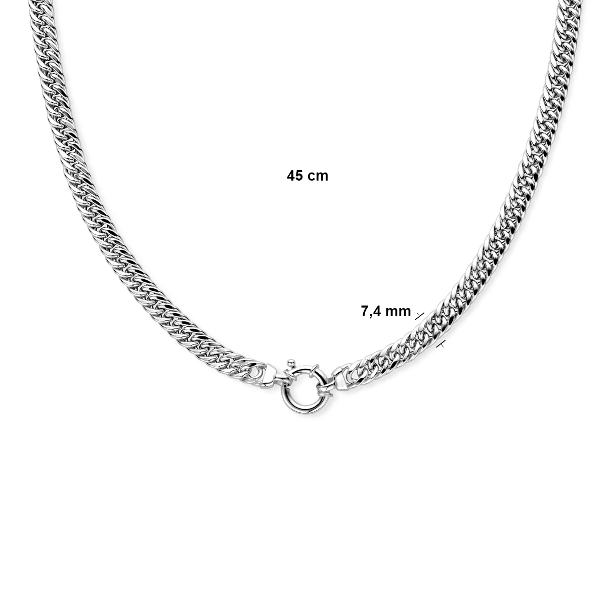 collier dubbel gourmette 7,4 mm 45 cm met groot veerslot zilver wit