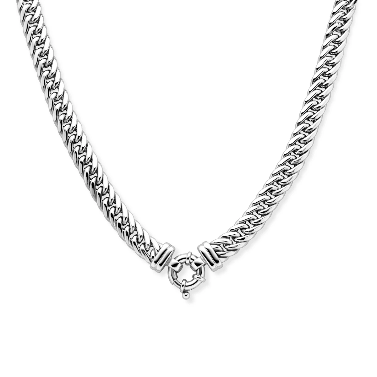 collier dubbel gourmette plat 10 mm 45 cm met groot veerslot zilver gerhodineerd