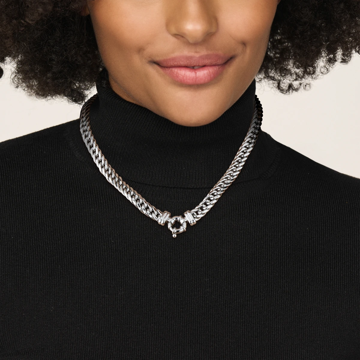 collier dubbel gourmette plat 10 mm 45 cm met groot veerslot zilver gerhodineerd