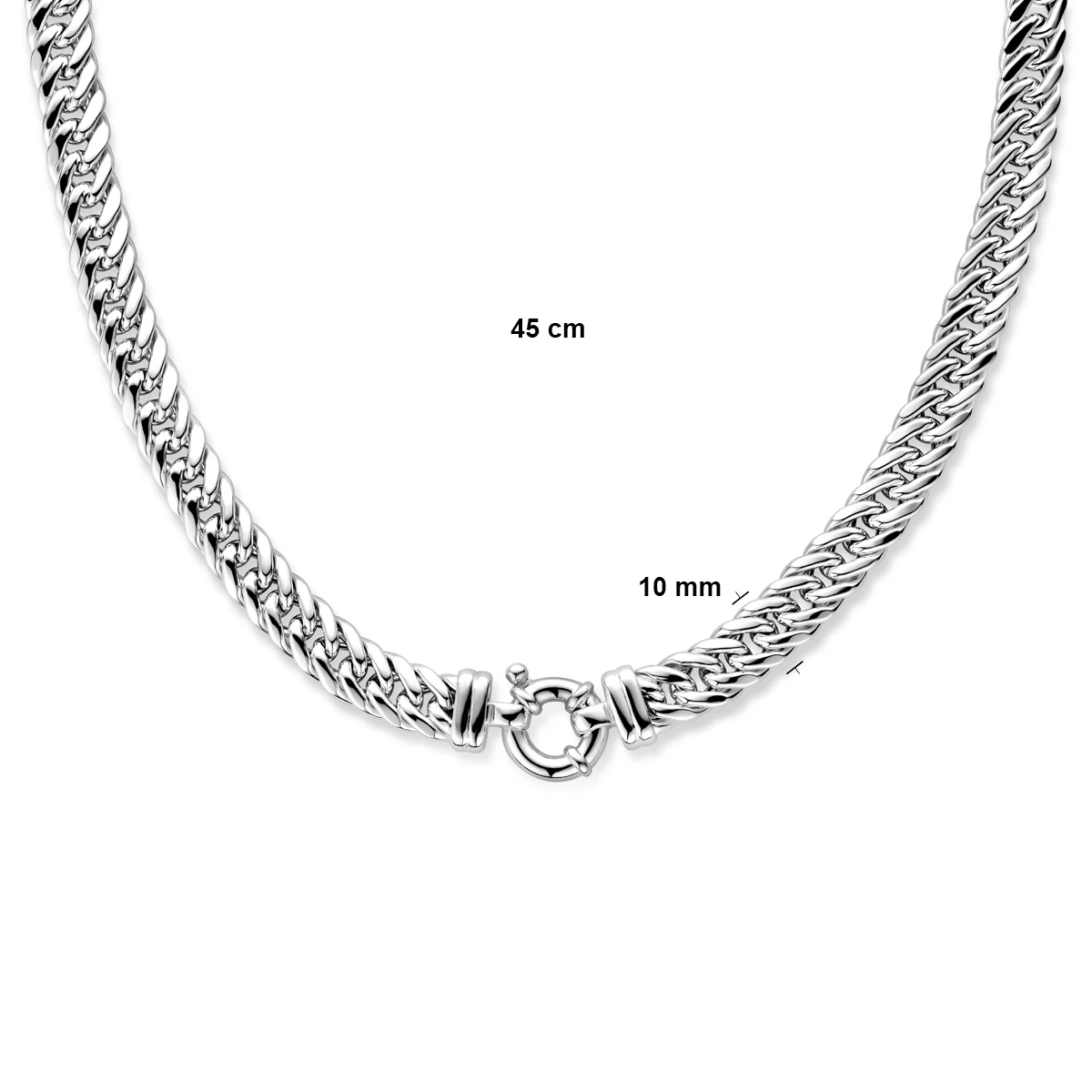 collier dubbel gourmette plat 10 mm 45 cm met groot veerslot zilver wit