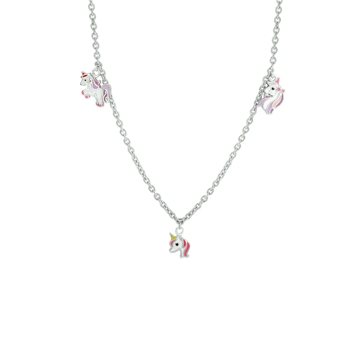 collier eenhoorn emaille 36 + 4 cm zilver gerhodineerd